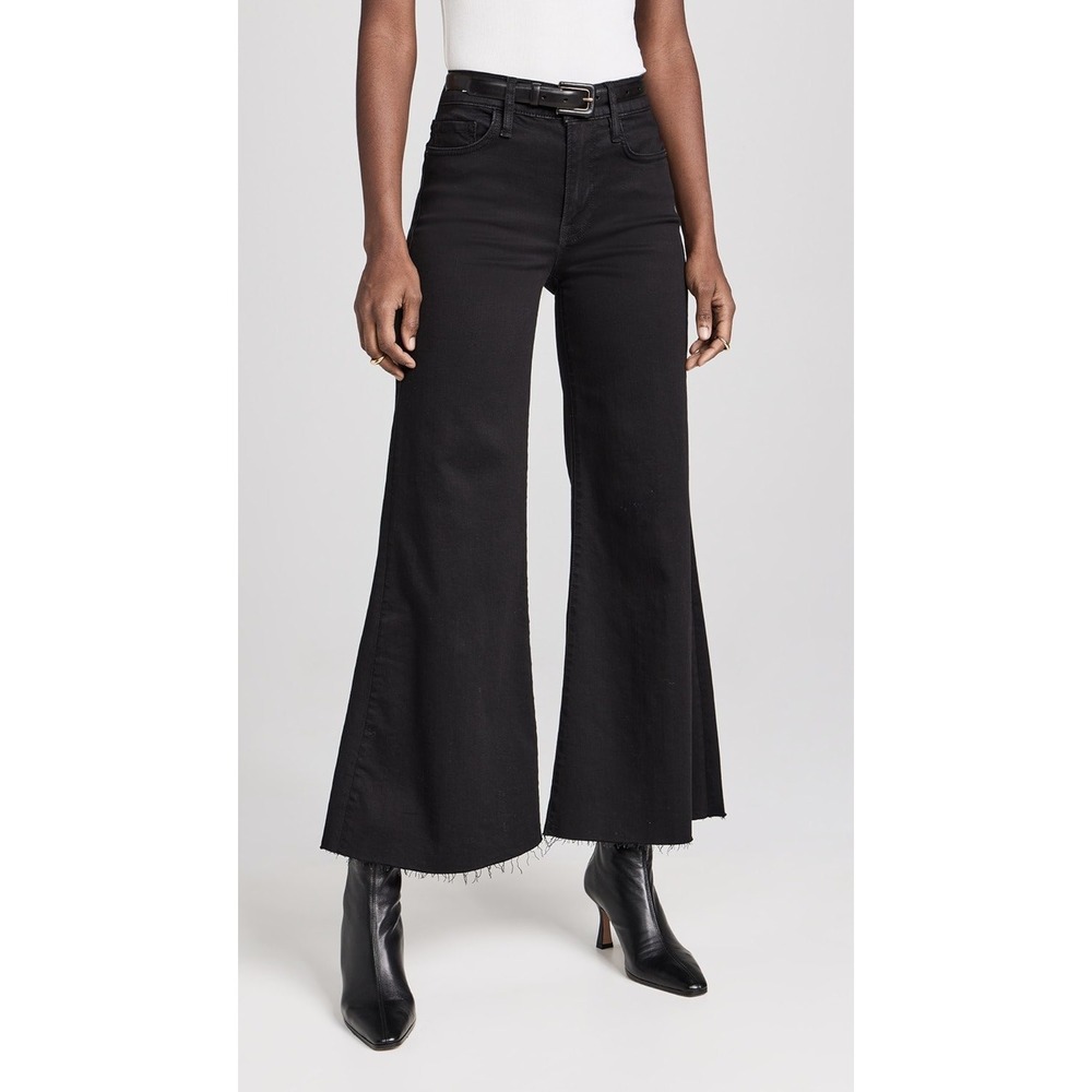 FRAME Le Palazzo Crop Jeans Black Size 29 Wide Leg High Rise Raw Hem Chic Sexy